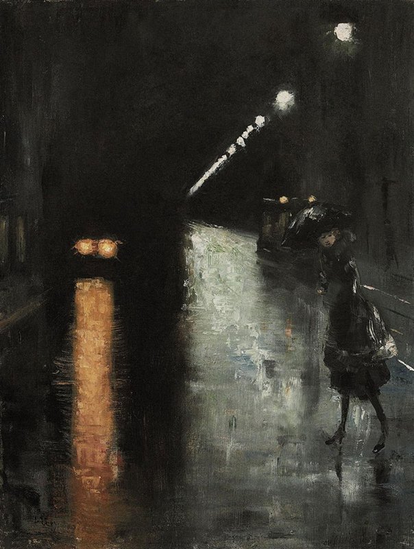 Lesser Ury Street Scene At Night Berlin C. 1920 museum quality