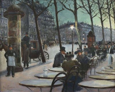 art oil painting reproduction of  Louis Abel-truchet. Rue Parisienne. Huile Sur Panneau. 1894 museum quality handmade