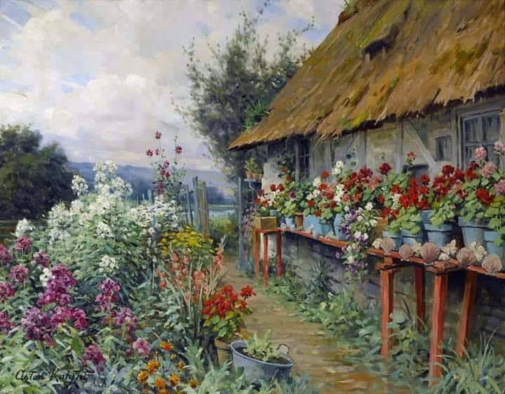 Louis Aston Knight Cottage Garden In Bloom Paris museum quality