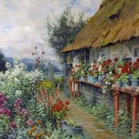 Louis Aston Knight Cottage Garden In Bloom Paris Hand Painted Reproduction