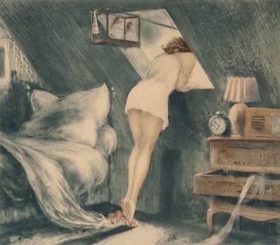 art oil painting reproduction of  Louis Icart Attic Room 1940 museum quality handmade