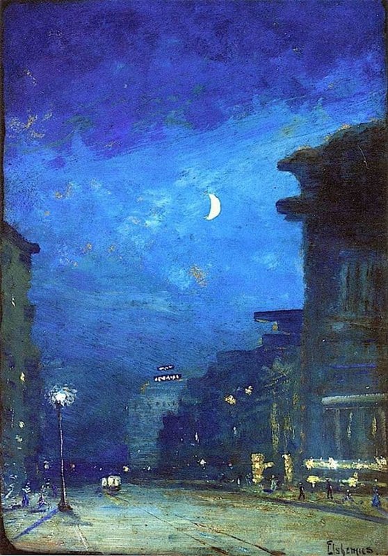 Louis M. Eilshemius The City Street In The Moonlight C. 1908 museum quality