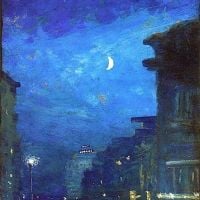 Louis M. Eilshemius The City Street In The Moonlight C. 1908 Hand Painted Reproduction