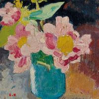 Louis Valtat Fleurs Roses Aux C Urs Jaunes Vase Bleu