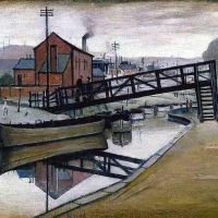 Lowry Barges On A Canal 1941 Hand Painted Reproduction