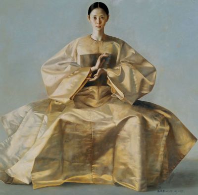 art oil painting reproduction of  Lu Jianjun Girl In Gold Dress museum quality handmade