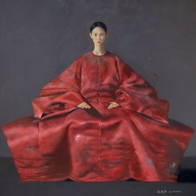 art oil painting reproduction of  Lu Jianjun Girl In Red Dress 2 museum quality handmade