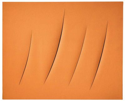 art oil painting reproduction of  Lucio Fontana Concetto Spaziale Attese Orange museum quality handmade