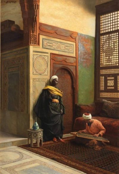 art oil painting reproduction of  Ludwig Deutsch The Qanun Player museum quality handmade