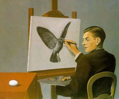 art oil painting reproduction of  Magritte Clairvoyance Self Portrait museum quality handmade