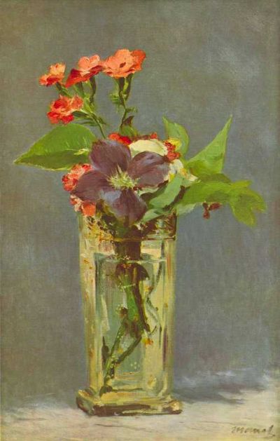 art oil painting reproduction of  Manet Carnations And Clematis In A Crystal Vase museum quality handmade