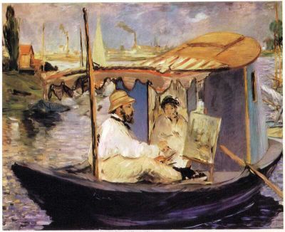 art oil painting reproduction of  Manet Claude Monet Dans Son Bateau Atelier 1874 museum quality handmade