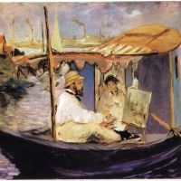 Manet Claude Monet Dans Son Bateau Atelier 1874 Hand Painted Reproduction