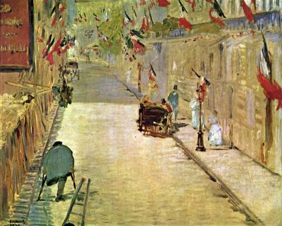art oil painting reproduction of  Manet Rue Mosnier With Flags museum quality handmade