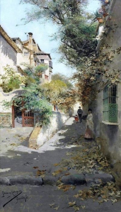 art oil painting reproduction of  Manuel Garcia Y Rodriguez Street Scene In Granada 1890 museum quality handmade