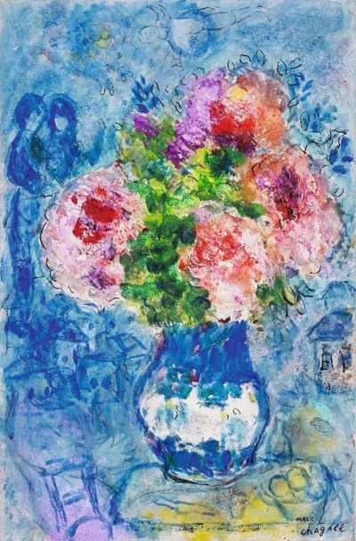 art oil painting reproduction of  Marc Chagall Bouquet Rose Sur Fond Bleu 1956-70 museum quality handmade