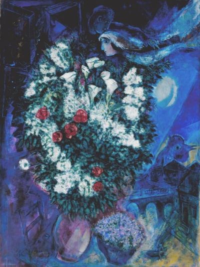 art oil painting reproduction of  Marc Chagall Bouquet With Flying Lovers museum quality handmade