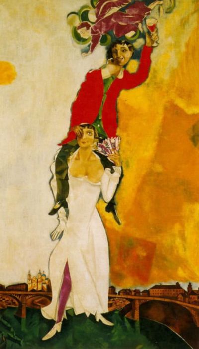 art oil painting reproduction of  Marc Chagall Double Portrait With A Glass Of Wine museum quality handmade