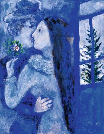 art oil painting reproduction of  Marc Chagall Le Baiser Or Les Amoureux En Bleu 1930 museum quality handmade