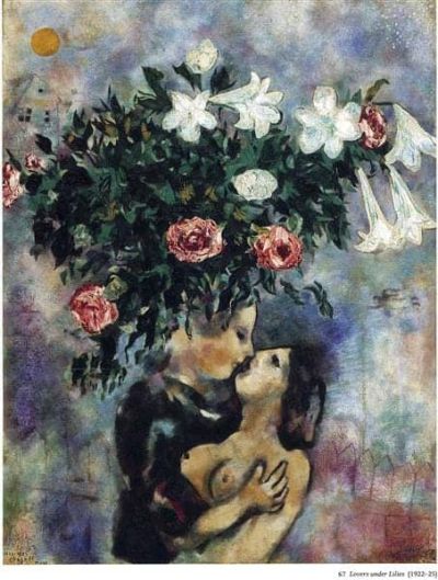 art oil painting reproduction of  Marc Chagall Lovers Under Lilies 1925 museum quality handmade