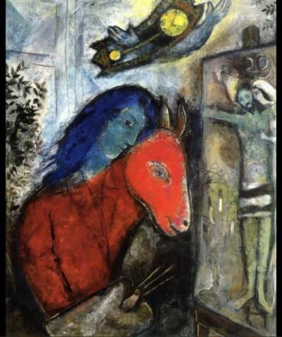 art oil painting reproduction of  Marc Chagall Self-portrait With A Clock In Front Of Crucifixion - 1947. museum quality handmade