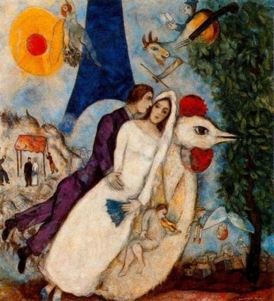 art oil painting reproduction of  Marc Chagall The Betrothed And Eiffel Tower 1913 museum quality handmade
