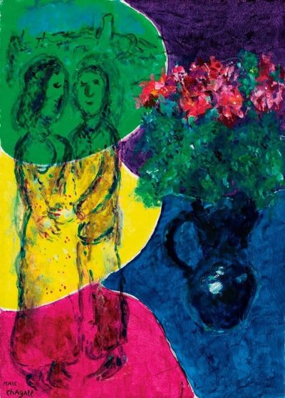 art oil painting reproduction of  Marc Chagall The Lovers With 5 Colors Flowery - 1978 museum quality handmade