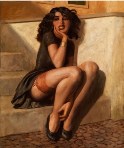 art oil painting reproduction of  Marcel Ren Herrfeldt Southern Girl On Stairs museum quality handmade