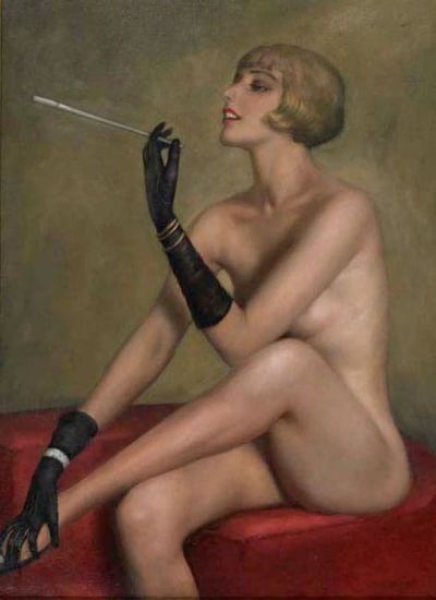 art oil painting reproduction of  Marcel Rene Von Herrfeldt Smoking Ca. 1925 museum quality handmade