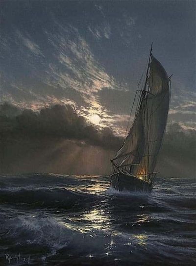 art oil painting reproduction of  Marek Ruzyk La Rotta Al Crepuscolo 1965 museum quality handmade