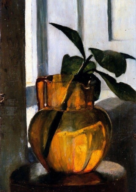 Marie Kr Yer Orange Glaskande Med Gr N Stikling 1884 museum quality