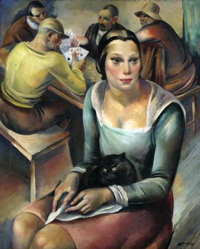 art oil painting reproduction of  Marijan Trepse Woman With A Cat 1931 museum quality handmade