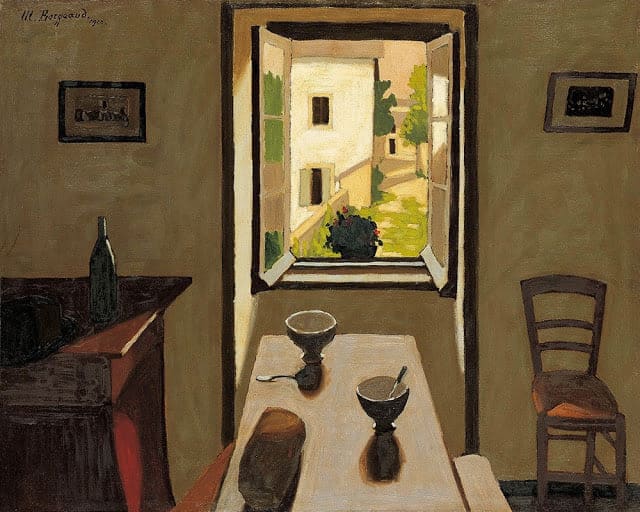 Marius Borgeaud La Table Et Les Deux Bols Fleurs Et Vase 1922 museum quality