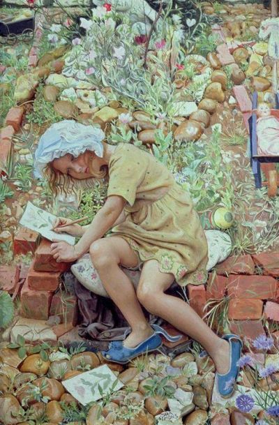 art oil painting reproduction of  Mark Lancelot Symons Molly In The Garden 1930 museum quality handmade