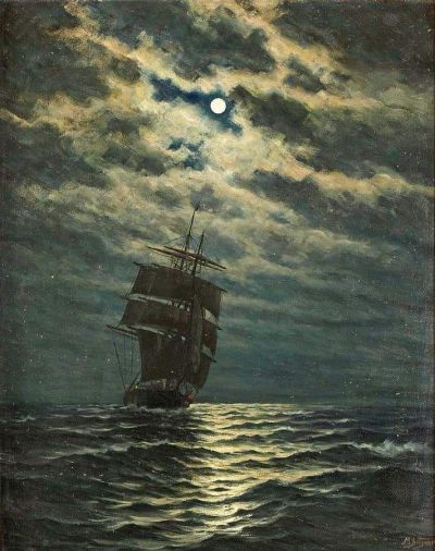 art oil painting reproduction of  Martin Aagaard Ship In The Moonlight museum quality handmade