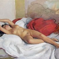 Maurice Ehlinger Nu A L Edredon Rouge
