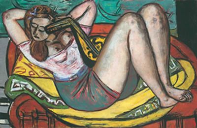 art oil painting reproduction of  Max Beckmann Woman With A Mandolin In Yellow And Red 1950 museum quality handmade