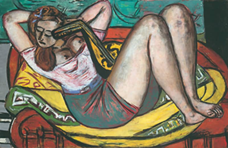 Max Beckmann Woman With A Mandolin In Yellow And Red 1950 museum quality