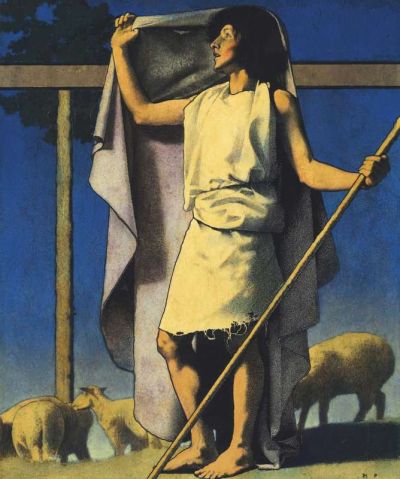 art oil painting reproduction of  Maxfield Parish Shepherd With Purple Robe 1899 museum quality handmade