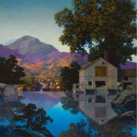 Maxfield Parrish The Mill Pond 1945 Hand Painted Reproduction