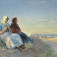 Michael Ancher Two Women With Their Needlework In The Dunes At Skagen Sonderstrand 1908 Hand Painted Reproduction