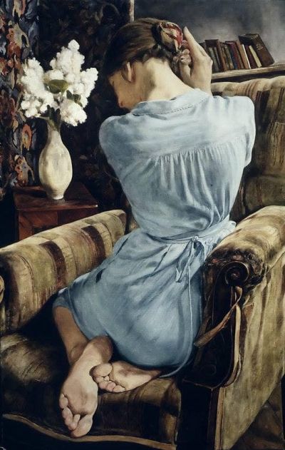art oil painting reproduction of  Michael Taylor Girl With Lilac 1979 museum quality handmade