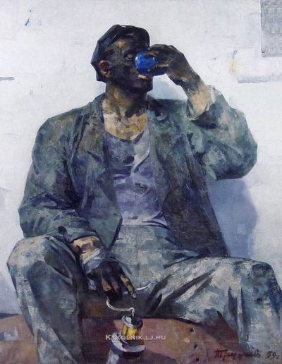 art oil painting reproduction of  Mikhail Pavlovich Trufanov Shakhter 1959 museum quality handmade