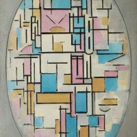 Mondrian Composition In Oval With Color Planes 107 6x78 8