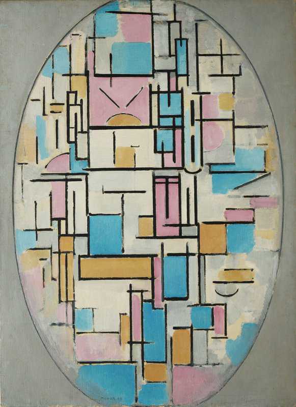Mondrian Composition In Oval With Color Planes 107 6x78 8 museum quality