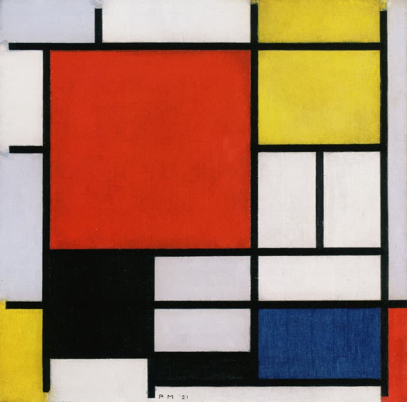 Mondrian Composition With Large Blue Plane Red Black Yellow And Gray museum quality