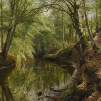 Monsted Peder A Brook Flowing Through A Spring Wood 1918