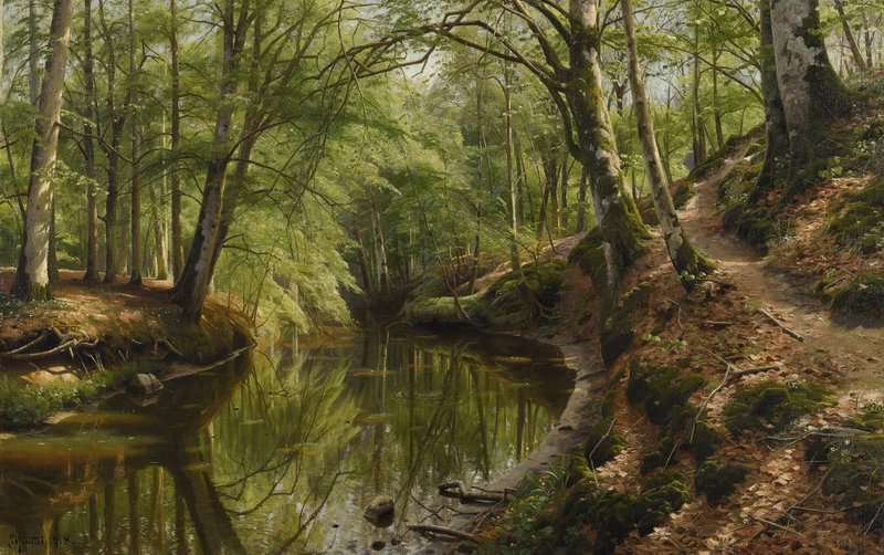 Monsted Peder A Brook Flowing Through A Spring Wood 1918 museum quality