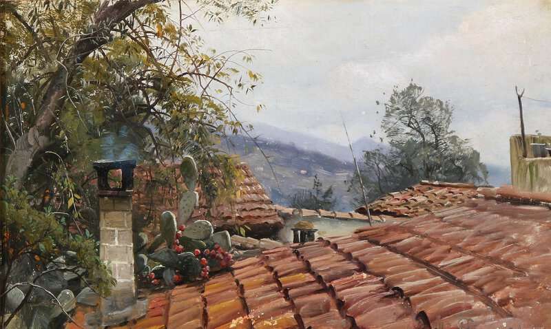 Monsted Peder A Cactus Growing On The Old Rooftops In Italy museum quality