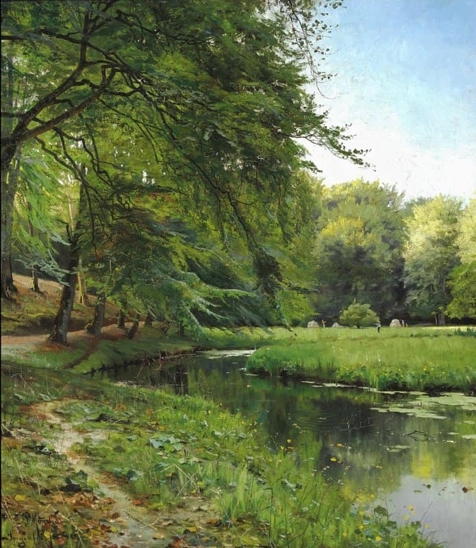 Monsted Peder A Clearing In The Forest At A Stream With Harvest Workers 1886 museum quality